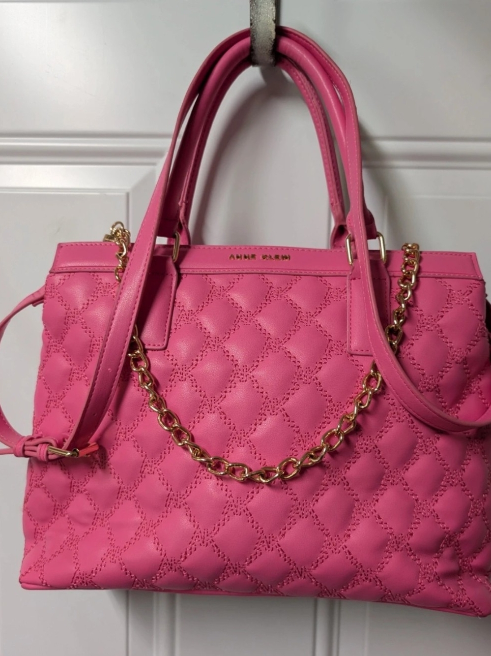 Anne Klein Hot Pink Quilted Shoulder Tote with Gold Chain